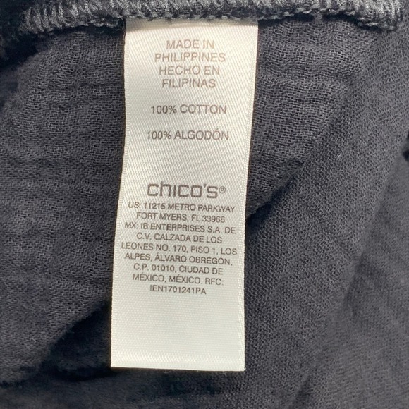 Chico's Womens Black Gauze Wide Leg Pull On Cropped Pants Beachy Lagenlook 1/Med - Picture 7 of 8